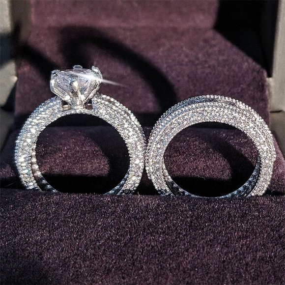 NEW Sterling Silver Diamond Engagement Ring Set a2 - Picture 3 of 4